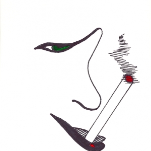 Jean-Luc, Francois, Pierre...Whatever the Hell Your Name is, 1992, Watercolor Markers on 4 x 5 Kodak Film card stock that was part of the packaging, 5 x 4 inches (12.7 x 10.16)