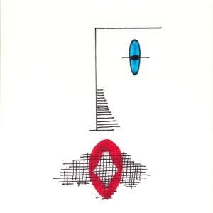 Uh-Oh, 1992, Watercolor Markers on 4 x 5 Kodak Film card stock that was part of the packaging, 5 x 4 inches (12.7 x 10.16)