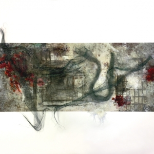 Ch'ien #2, Mixed Media Digital Photography, Digital Collage, Acrylic Paint, Fiber Paper, Ink, Antique French Metal Millinery Mesh 11 inches x 18 inches (28 cm x 46 cm) Frame : 25 inches x 31 inches (63.5 cm x 79 cm)