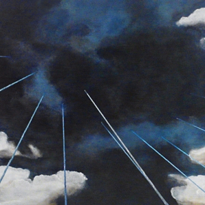 21 Attenuations (Detail View From Below) • Installation, Acrylic on Wood Panel, Acrylic Painted Strings, Faucet Valves and Industrial Steel Mesh, Variable Height up to 240 x 96 x 48 inches (up to Height of 609.6 x 243.84 x 121.92 cm)