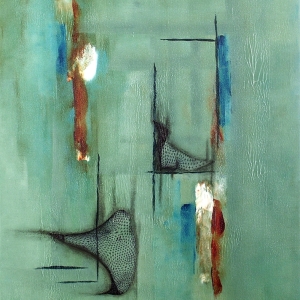 Rame #101 • Mixed Media, Acrylic and Printed Mylar on Canvas, 18 x 14 inches (46 x 35.5cm)