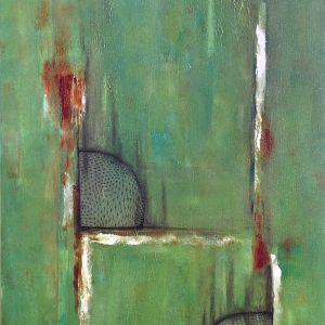 Rame #102 • Mixed Media, Acrylic and Printed Mylar on Canvas, 18 x 14 inches (46 x 35.5cm)