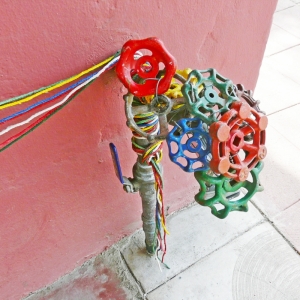 Confound • Installation, Faucet Valves with Painted Strings
