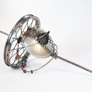Dryer Roarer, 1998 Dryer Installation (For Carole Kim Concept), Spring Rod, Bicycle Wheel, Canteen, Fishing Bells, Exploding Rocks Candy, Scrap Metal, 26.5 x 13 x 13 inches (67.31 x 33.02 x 33.02 cm)