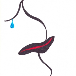 Blue Tear, 1992, Watercolor Markers on 4 x 5 Kodak Film card stock that was part of the packaging, 5 x 4 inches (12.7 x 10.16)